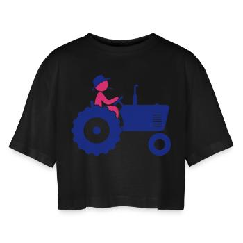 Farmer on tractor - Women’s Oversized Cropped T-Shirt - black - Front - AI Model Female 172 light (172cm)