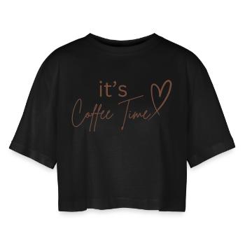 C’est l’heure du café - T-shirt court oversize Femme - noir - Devant - AI Model Female 172 light (172cm)