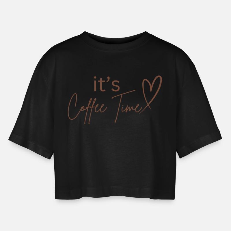 It's Coffee Time - Women’s Oversized Cropped T-Shirt - black