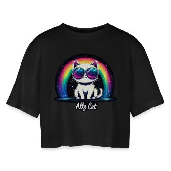 Ally Cat Pride - Frauen Oversized Cropped T-Shirt - Schwarz - Vorne - AI Model Female 172 light (172cm)