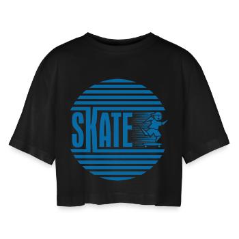 Patinage rétro rétro circulaire bleu - T-shirt court oversize Femme - noir - Devant - AI Model Female 172 light (172cm)