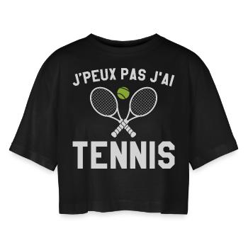 I Can't I Have Tennis Gift Tennis Player - Women’s Oversized Cropped T-Shirt - black - Front - AI Model Female 172 light (172cm)