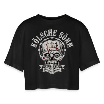 Kölsche Sönn - Frauen Oversized Cropped T-Shirt - Schwarz - Vorne - AI Model Female 172 light (172cm)
