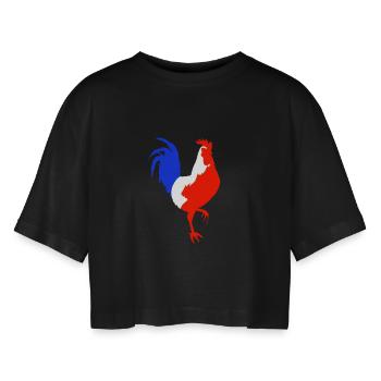 rooster blue white red - Women’s Oversized Cropped T-Shirt - black - Front - AI Model Female 172 light (172cm)
