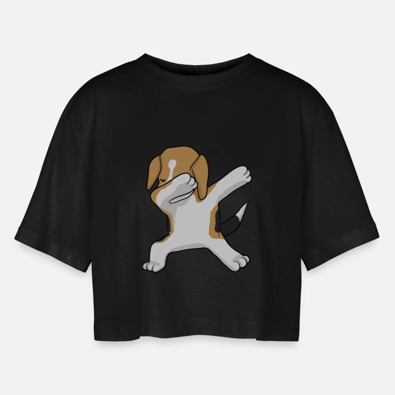 Beagle Dab - dabbing beagle - Women’s Oversized Cropped T-Shirt - black
