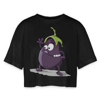 légumes aubergine drôle avec le visage Geschenkiddee - T-shirt court oversize Femme - noir - Devant - AI Model Female 172 light (172cm)