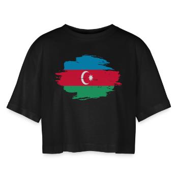 heimat flagge liebe herkunft Aserbaidschan png - Frauen Oversized Cropped T-Shirt - Schwarz - Vorne - AI Model Female 172 light (172cm)