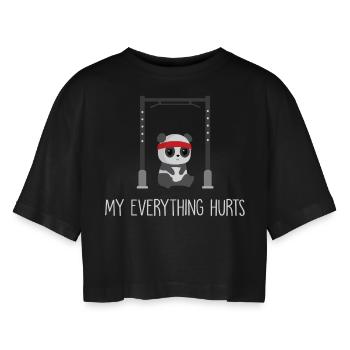 Gym - Fitness - Sports - Funny - Panda - Women’s Oversized Cropped T-Shirt - black - Front - AI Model Female 172 light (172cm)