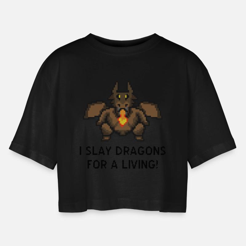 Dragons kill Pixel Gaming - Women’s Oversized Cropped T-Shirt - black