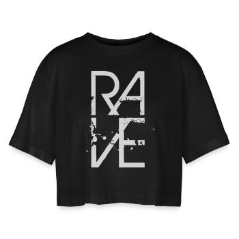 Rave - Frauen Oversized Cropped T-Shirt - Schwarz - Vorne - AI Model Female 172 light (172cm)