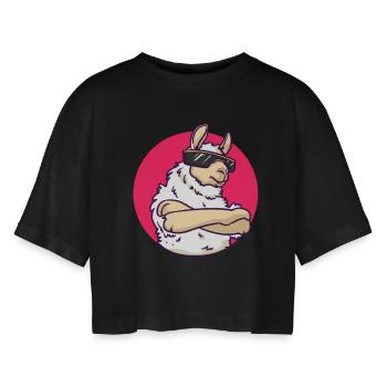 Cool Lama - Sonnenbrille - Geschenk - Frauen Oversized Cropped T-Shirt - Schwarz - Vorne - AI Model Female 172 light (172cm)