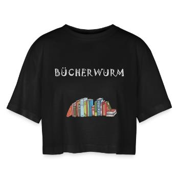 Buch Buch Bücher Bücher lesen Bücherwurm Buch - Frauen Oversized Cropped T-Shirt - Schwarz - Vorne - AI Model Female 172 light (172cm)
