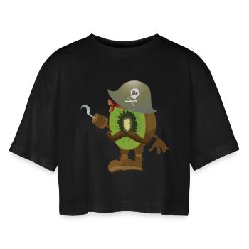 Kiwi - Frauen Oversized Cropped T-Shirt - Schwarz - Vorne - AI Model Female 172 light (172cm)