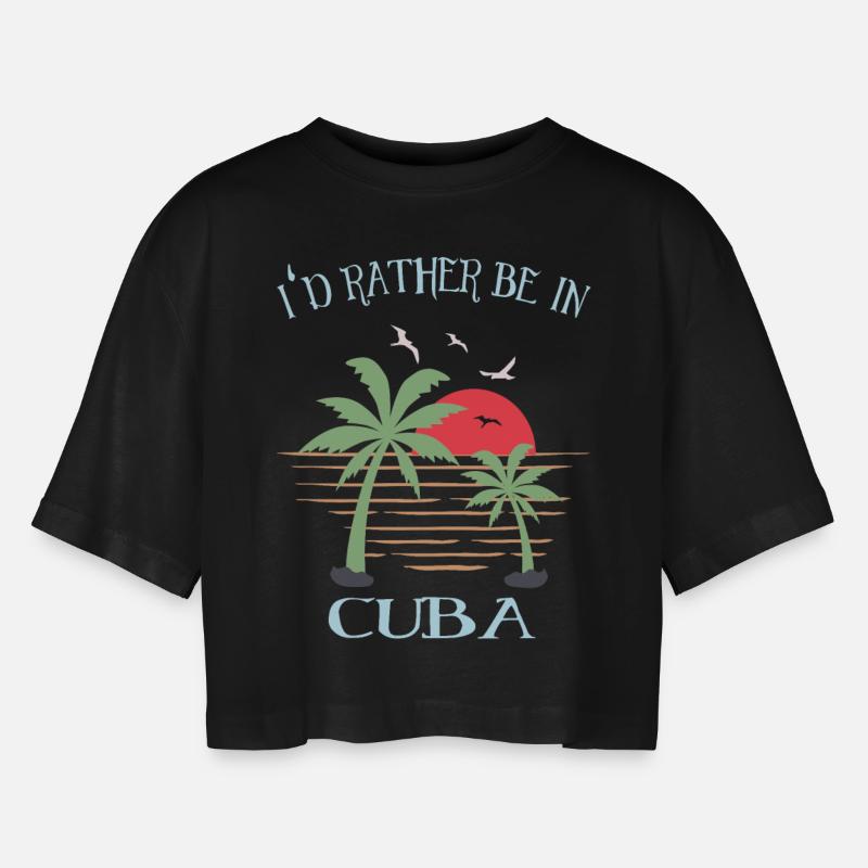 Cuba - Women’s Oversized Cropped T-Shirt - black