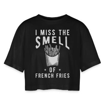 French fries saying funny french fries - Women’s Oversized Cropped T-Shirt - black - Front - AI Model Female 172 light (172cm)