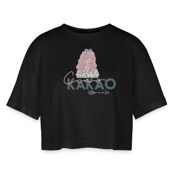 Ciao Kakao - Frauen Oversized Cropped T-Shirt - Schwarz - Vorne - AI Model Female 172 light (172cm)