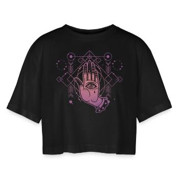 Géométrie sacrée du Tarot à la Main - T-shirt court oversize Femme - noir - Devant - AI Model Female 172 light (172cm)
