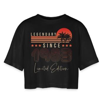 Legendary since 1983 - Women’s Oversized Cropped T-Shirt - black - Front - AI Model Female 172 light (172cm)