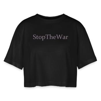 Stoppt den Krieg - Stop The War - Frauen Oversized Cropped T-Shirt - Schwarz - Vorne - AI Model Female 172 light (172cm)