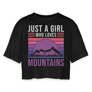 Berge - Frauen Oversized Cropped T-Shirt - Schwarz - Vorne - AI Model Female 172 light (172cm)