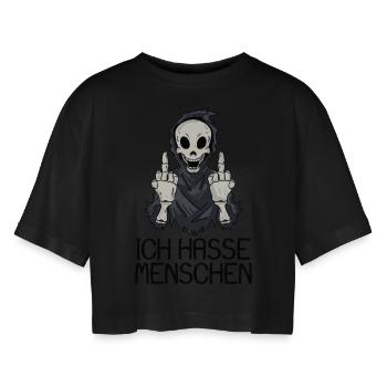 Ich hasse Menschen - Frauen Oversized Cropped T-Shirt - Schwarz - Vorne - AI Model Female 172 light (172cm)
