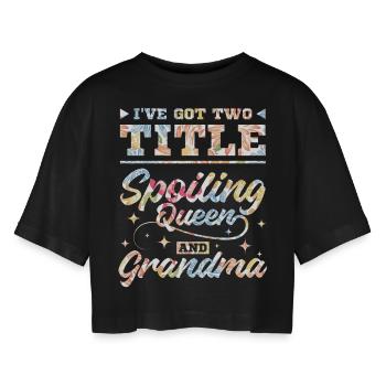 Gâter la reine et la grand-mère - T-shirt court oversize Femme - noir - Devant - AI Model Female 172 light (172cm)