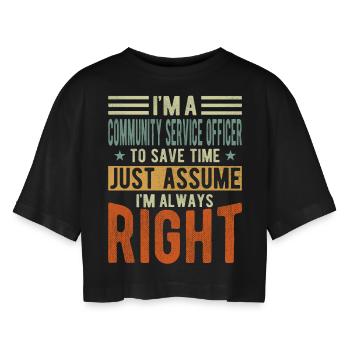 Community Service Officer - Frauen Oversized Cropped T-Shirt - Schwarz - Vorne - AI Model Female 172 light (172cm)