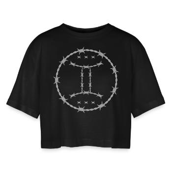 Signe du zodiaque des Gémeaux - T-shirt court oversize Femme - noir - Devant - AI Model Female 172 light (172cm)