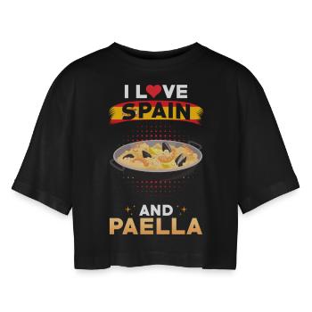 Paella Spanien Spanische Küche - Frauen Oversized Cropped T-Shirt - Schwarz - Vorne - AI Model Female 172 light (172cm)