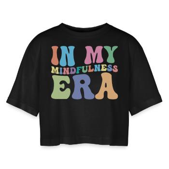 Achtsamkeit Groovy - Frauen Oversized Cropped T-Shirt - Schwarz - Vorne - AI Model Female 172 light (172cm)