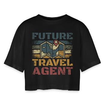Futur agent de voyages vintage - T-shirt court oversize Femme - noir - Devant - AI Model Female 172 light (172cm)