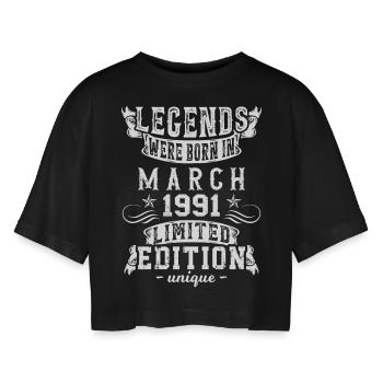 Geburtstag März 1991 Jahr Limited Edition - Frauen Oversized Cropped T-Shirt - Schwarz - Vorne - AI Model Female 172 light (172cm)
