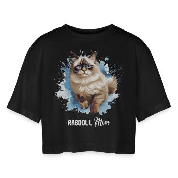 Ragdoll - Frauen Oversized Cropped T-Shirt - Schwarz - Vorne - AI Model Female 172 light (172cm)