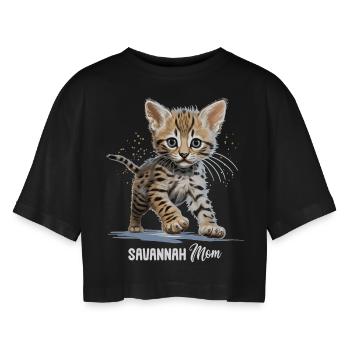 Savannah - Women’s Oversized Cropped T-Shirt - black - Front - AI Model Female 172 light (172cm)
