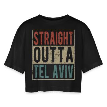 Straight outta Tel Aviv - Women’s Oversized Cropped T-Shirt - black - Front - AI Model Female 172 light (172cm)