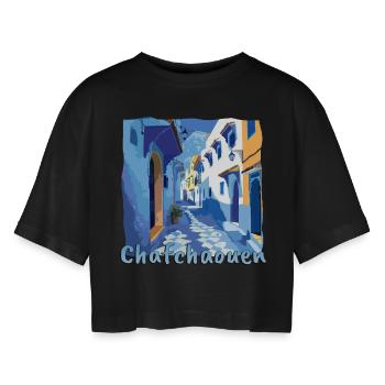Chefchaouen, Maroc, Vieille ville bleue - T-shirt court oversize Femme - noir - Devant - AI Model Female 172 light (172cm)