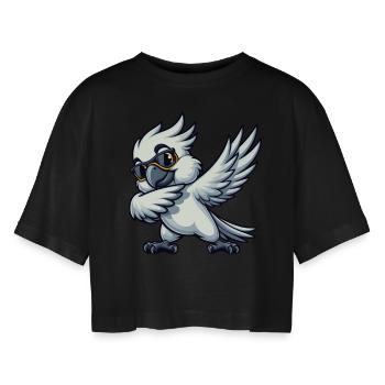 Wellensittich Dab Pose Spaßiges Design - Frauen Oversized Cropped T-Shirt - Schwarz - Vorne - AI Model Female 172 light (172cm)