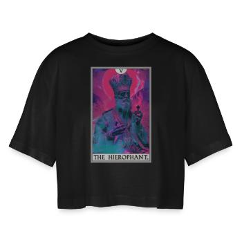 Tarotkarte The Hierophant Der Hierophant - Frauen Oversized Cropped T-Shirt - Schwarz - Vorne - AI Model Female 172 light (172cm)