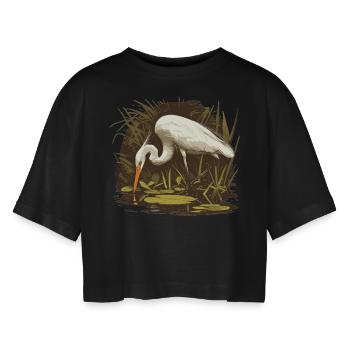 Heron Reiher - Frauen Oversized Cropped T-Shirt - Schwarz - Vorne - AI Model Female 172 light (172cm)