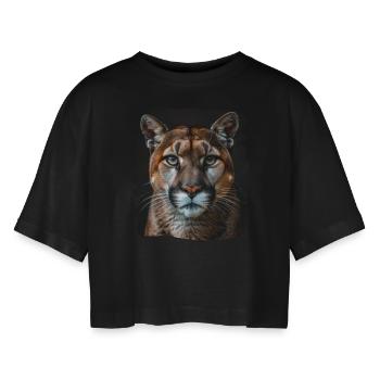 Cougar Berglöwen Berglöwe - Frauen Oversized Cropped T-Shirt - Schwarz - Vorne - AI Model Female 172 light (172cm)