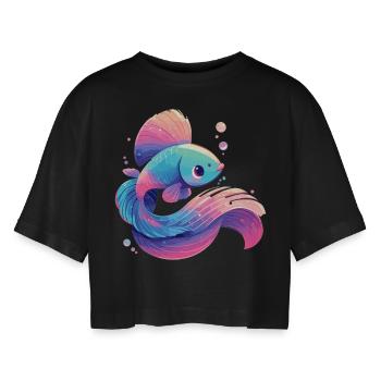 Bettas Betta Fisch Betta - Frauen Oversized Cropped T-Shirt - Schwarz - Vorne - AI Model Female 172 light (172cm)