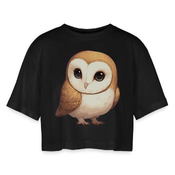 Barn Owl Schleiereulen Schleiereule - Frauen Oversized Cropped T-Shirt - Schwarz - Vorne - AI Model Female 172 light (172cm)