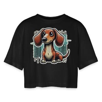 Süßer Dackel Comic Stil Teckel Hund - Frauen Oversized Cropped T-Shirt - Schwarz - Vorne - AI Model Female 172 light (172cm)