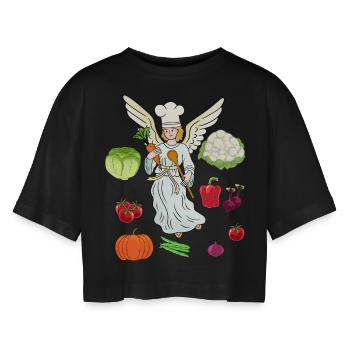 himmlisch Kochkunst Gastgeber Kochen Köche Koch - Frauen Oversized Cropped T-Shirt - Schwarz - Vorne - AI Model Female 172 light (172cm)