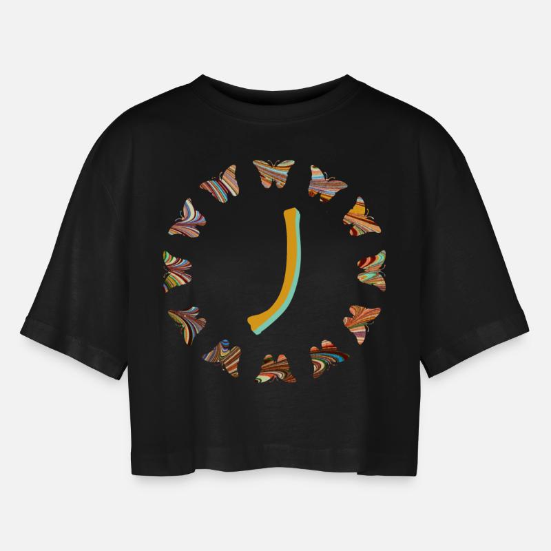 schmetterlinge e 56 j - Frauen Oversized Cropped T-Shirt - Schwarz