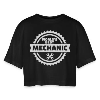 Mechanic - Women’s Oversized Cropped T-Shirt - black - Front - AI Model Female 172 light (172cm)