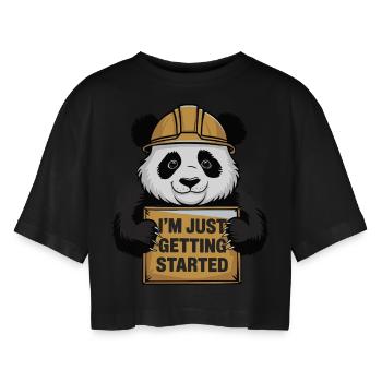 I'm Just Getting Started Panda - Women’s Oversized Cropped T-Shirt - black - Front - AI Model Female 172 light (172cm)