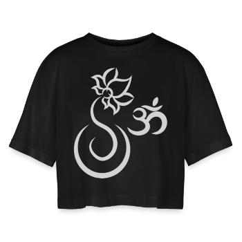 Yoga Yoga Ayurveda Logo - Frauen Oversized Cropped T-Shirt - Schwarz - Vorne - AI Model Female 172 light (172cm)