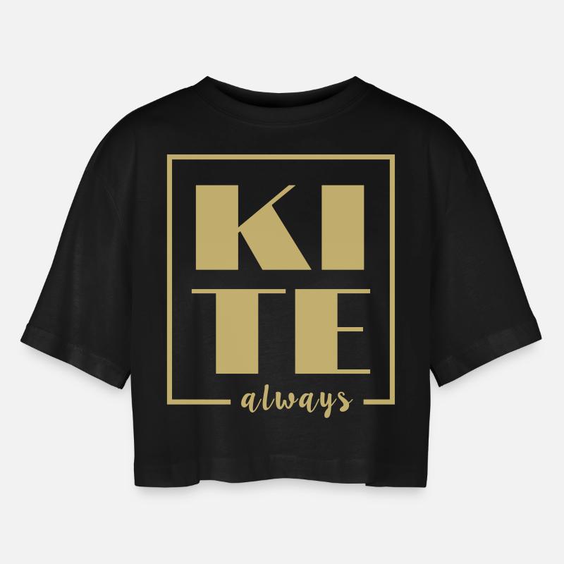 Kite Always - Frauen Oversized Cropped T-Shirt - Schwarz