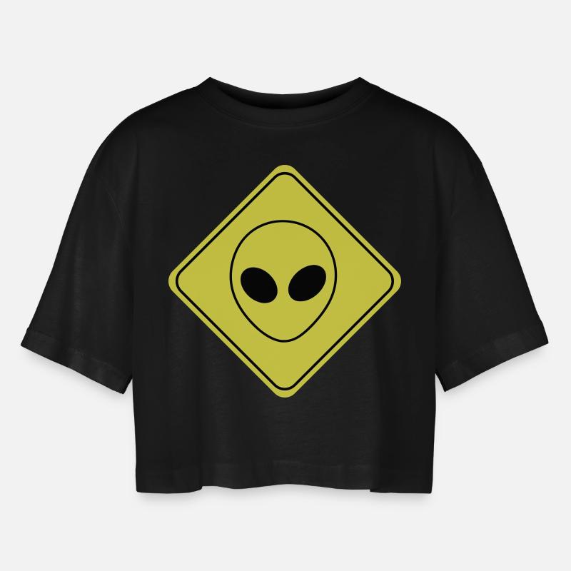 Alien characters - Women’s Oversized Cropped T-Shirt - black